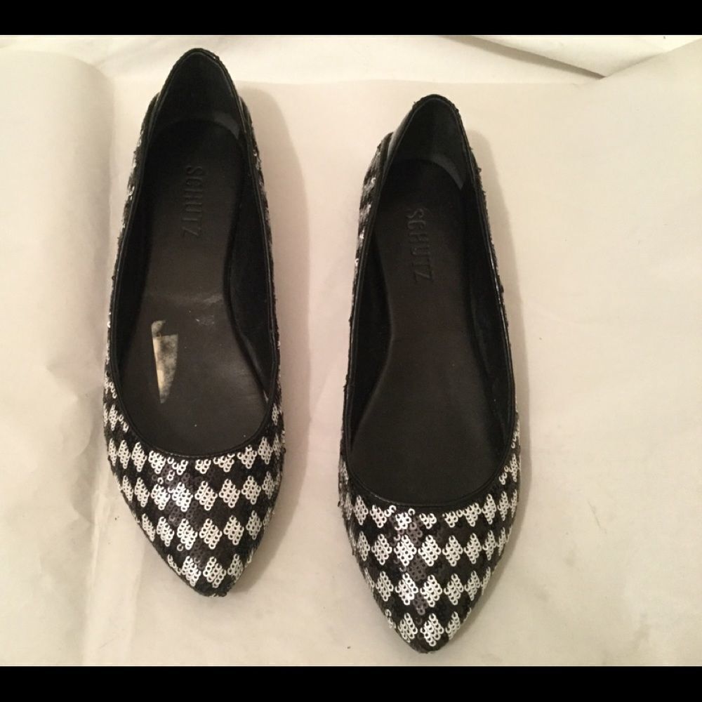 Schutz Black/White Sequin Flats Women’s  Size 7